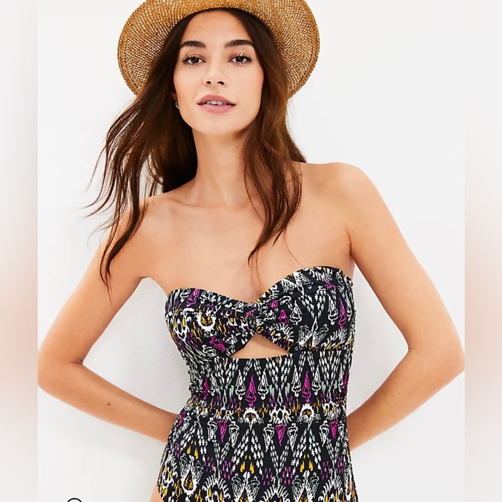 ikat multi color twist bandeau one piece swimsuit- large